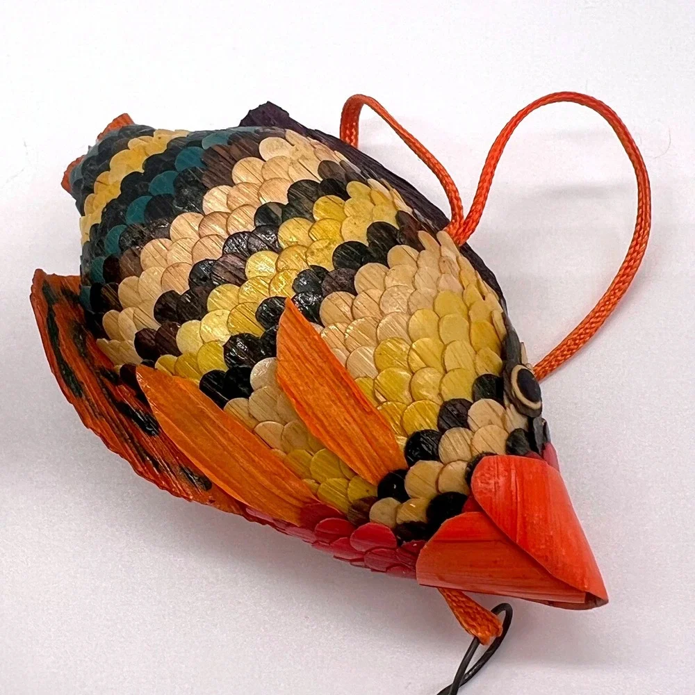 Wheatstraw Ornaments Vintage China Hen Bird Fish Christmas Holiday‎ MCM Rustic